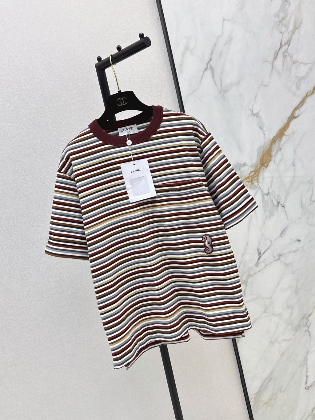 26SS NEW Oversized Striped Seahorse T-Shirt 🤎