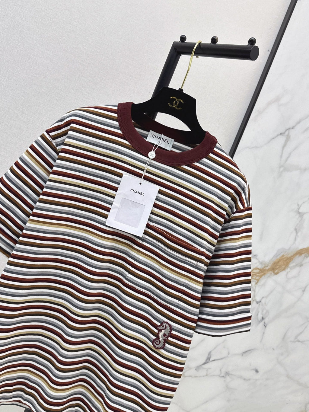 26SS NEW Oversized Striped Seahorse T-Shirt 🤎
