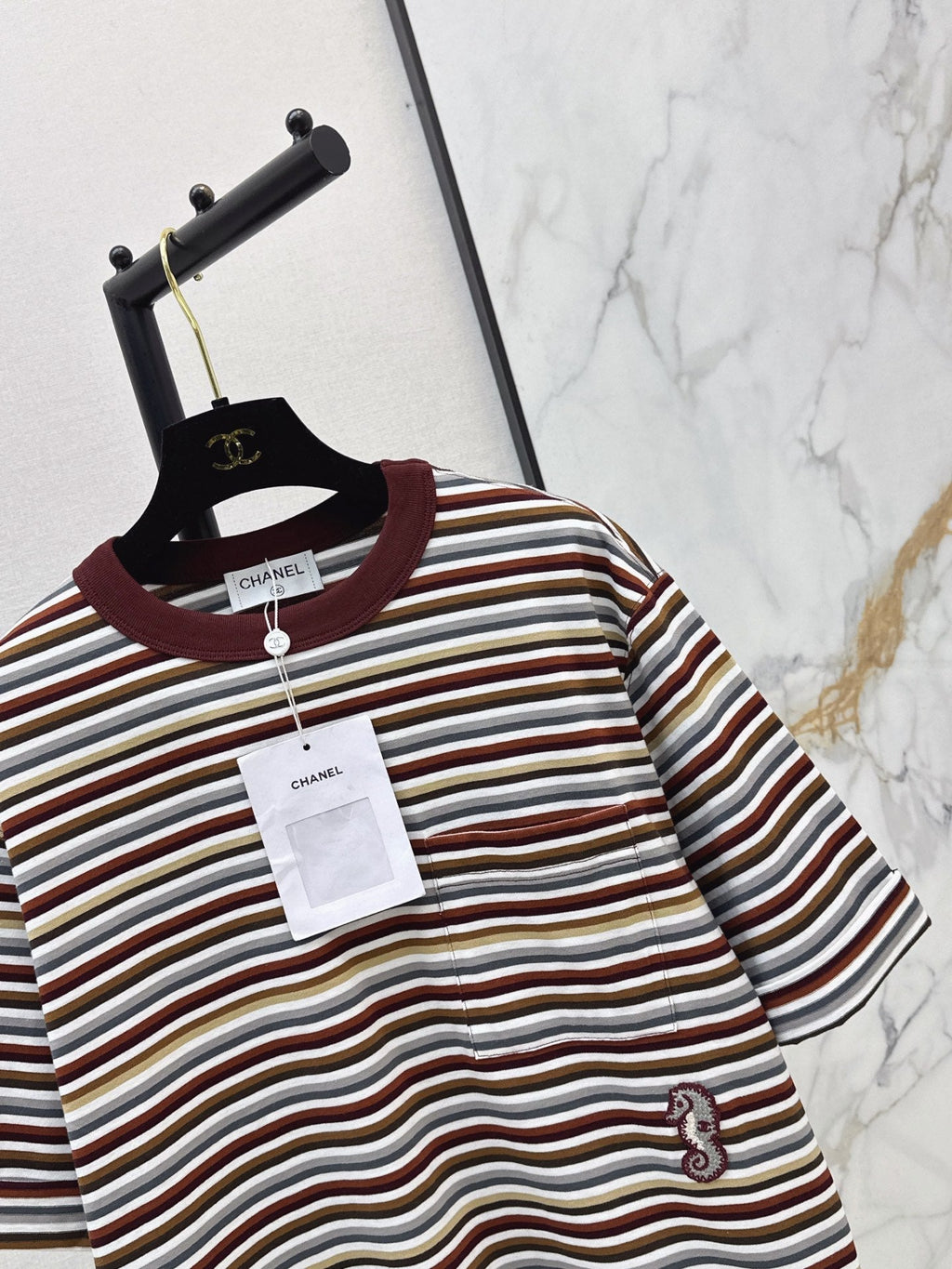 26SS NEW Oversized Striped Seahorse T-Shirt 🤎