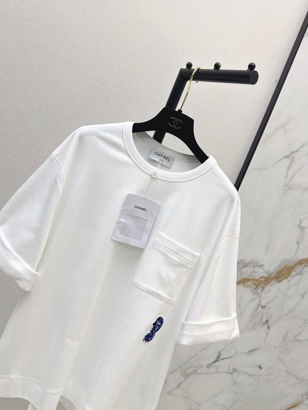 26SS NEW Simple Pocket Loose Rolled-Up Short-Sleeve White T-Shirt 🤍
