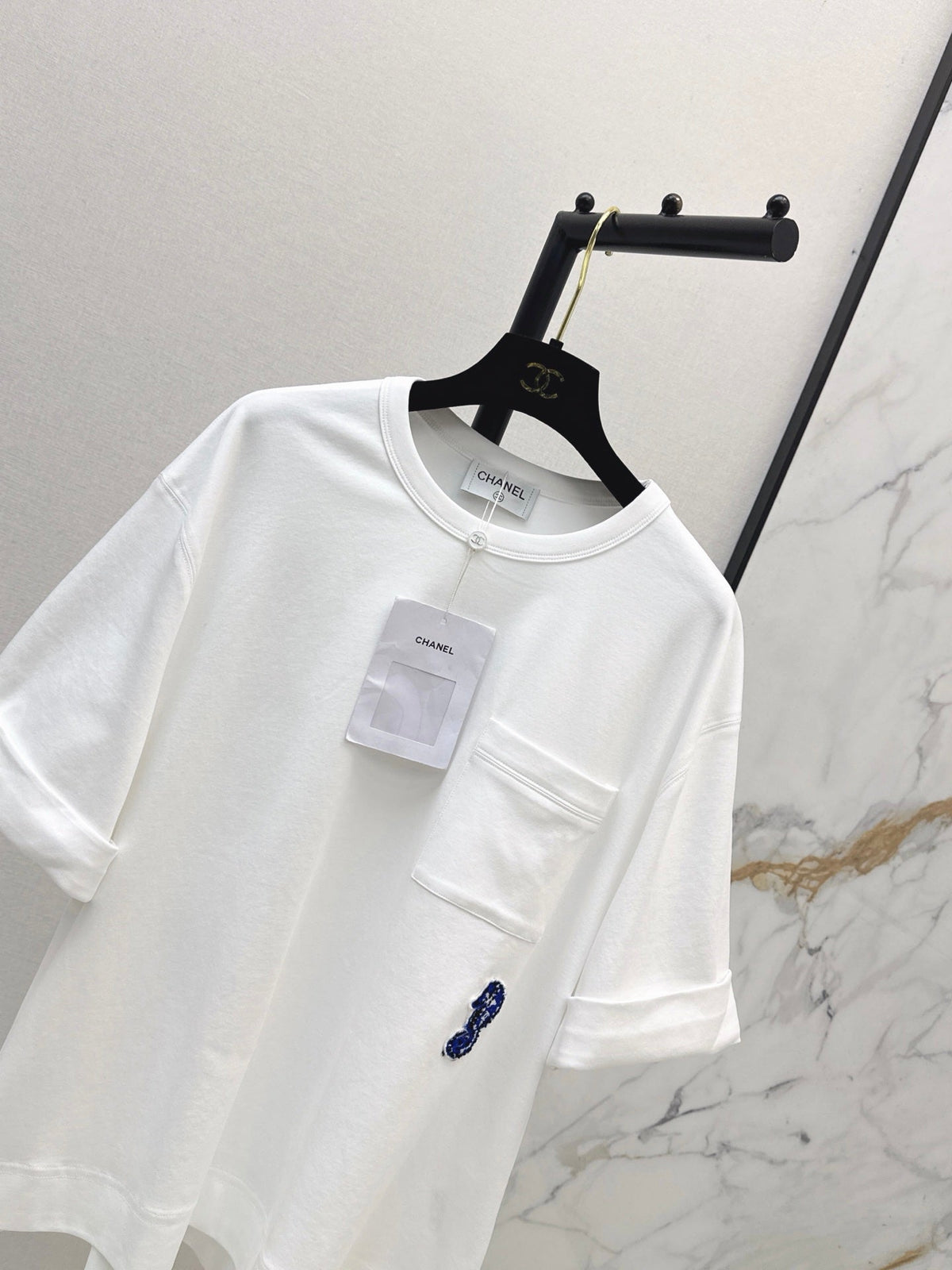 26SS NEW Simple Pocket Loose Rolled-Up Short-Sleeve White T-Shirt 🤍