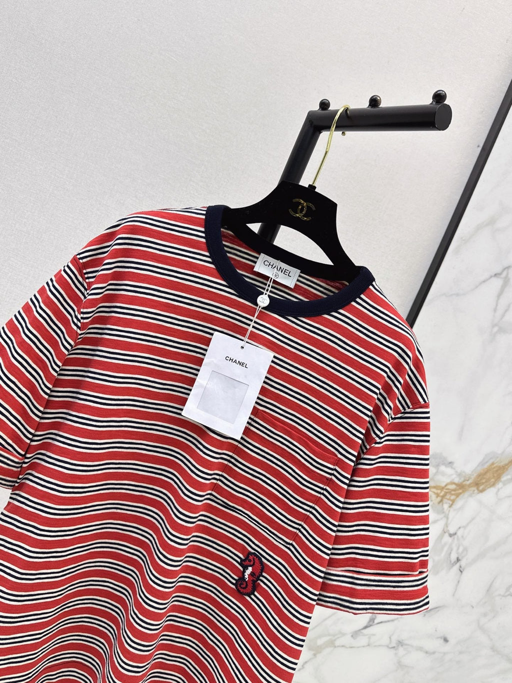 26SS NEW Retro Color Block Striped Rolled-Up Short-Sleeve T-Shirt 🤎
