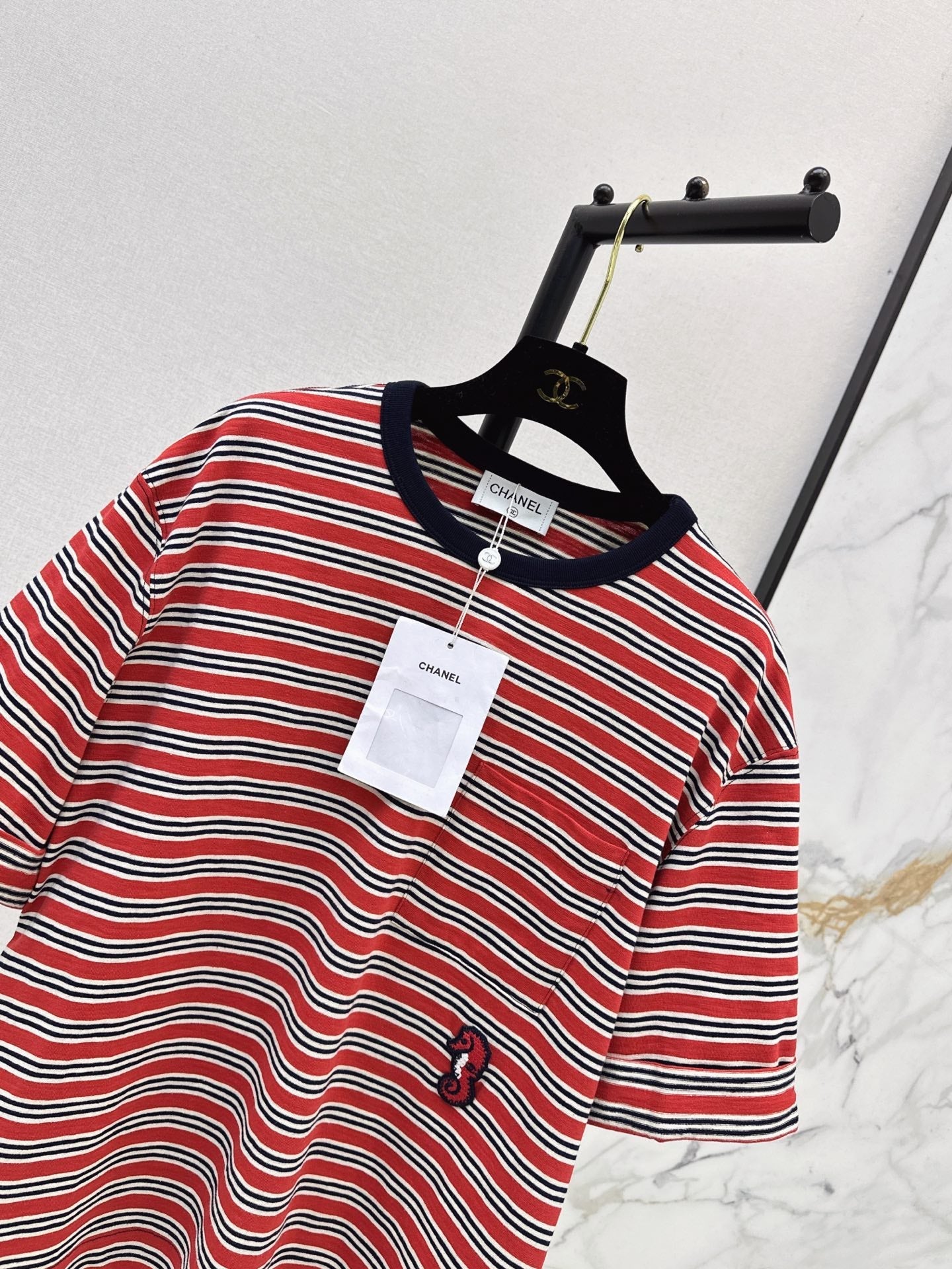 26SS NEW Retro Color Block Striped Rolled-Up Short-Sleeve T-Shirt 🤎