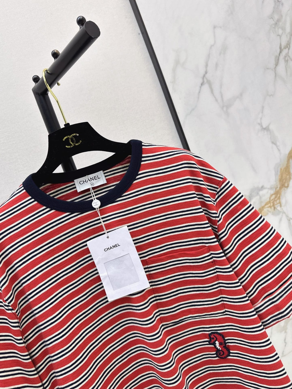 26SS NEW Retro Color Block Striped Rolled-Up Short-Sleeve T-Shirt 🤎
