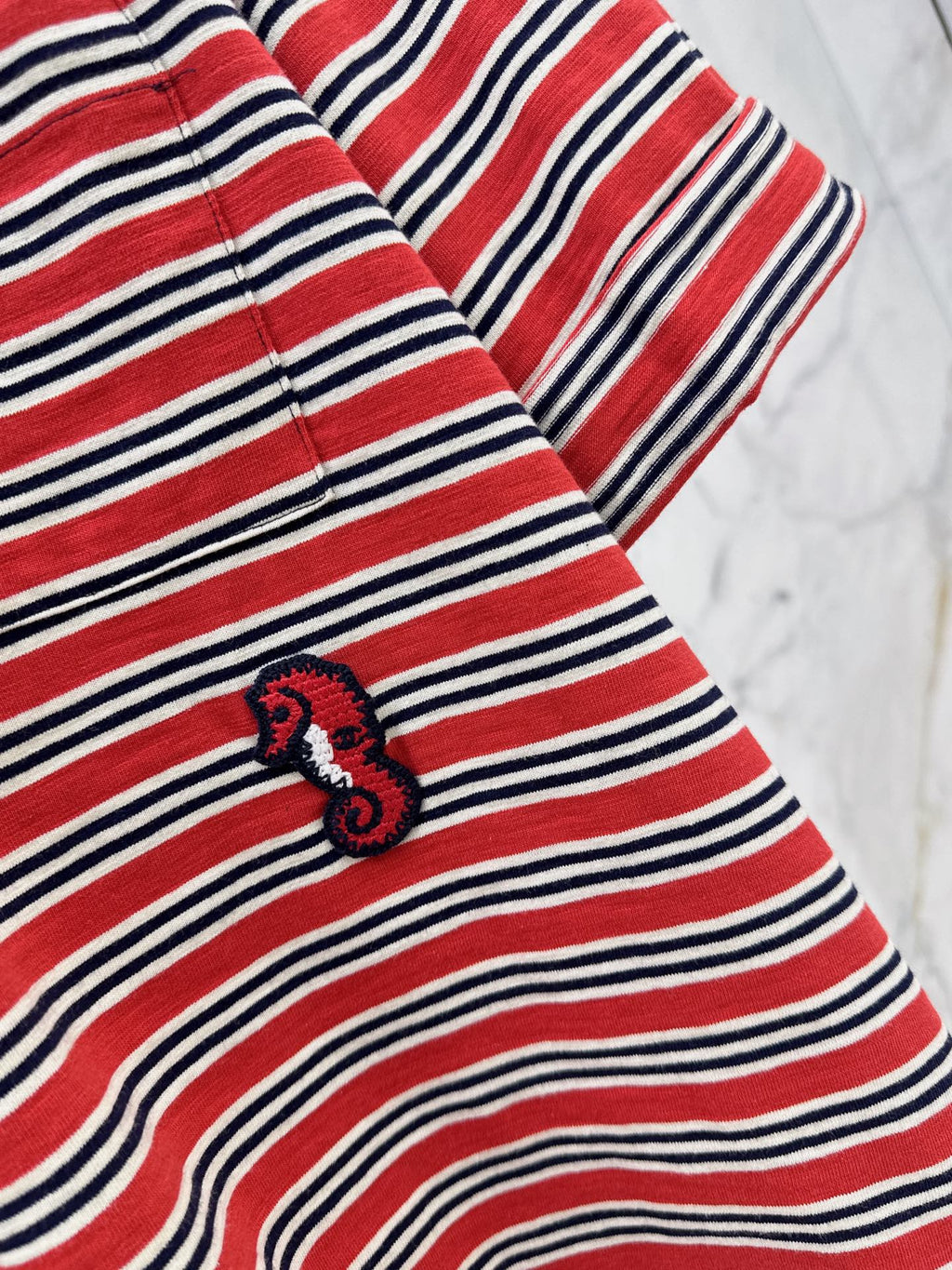 26SS NEW Retro Color Block Striped Rolled-Up Short-Sleeve T-Shirt 🤎