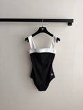 26SS NEW Black and White Color Block One-Piece Strap Swimsuit