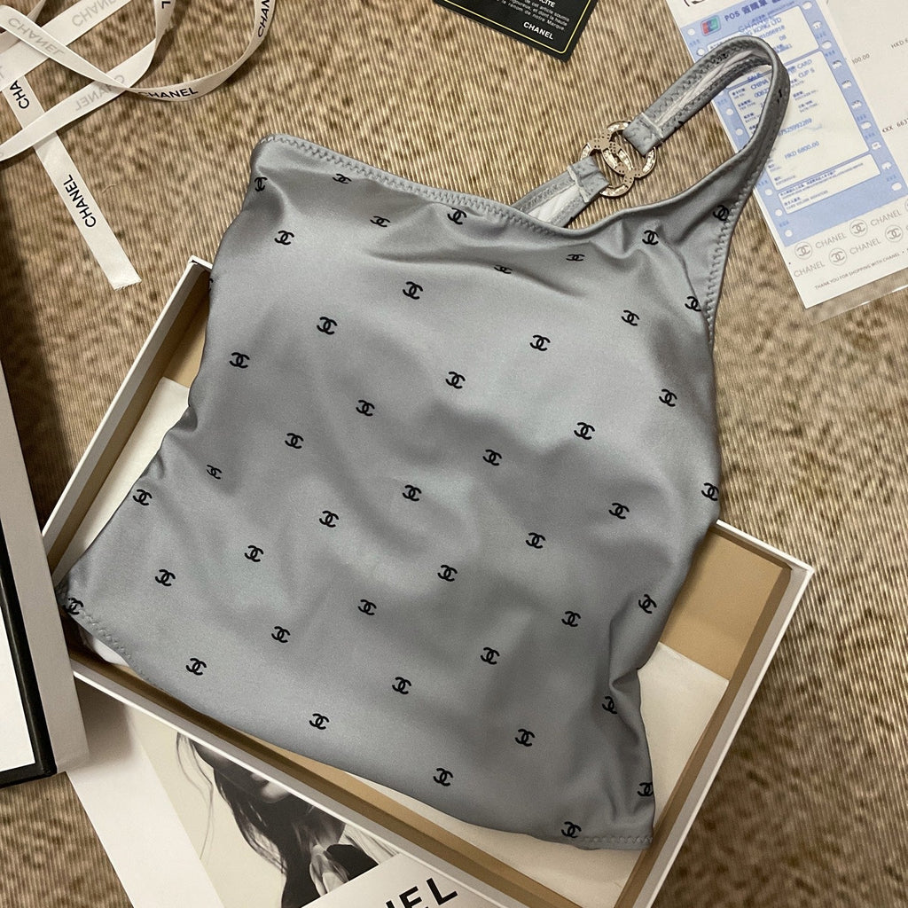 chanel/26SS NEW Grey One-Shoulder One-Piece Swimsuit 👙