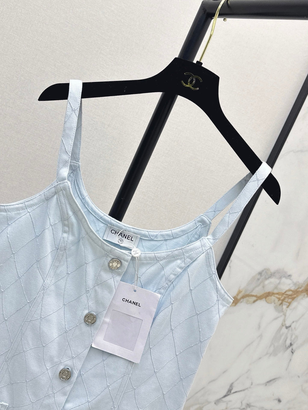 26SS NEW Coco Girl Beach Collection Heavy Embroidery Diamond Pattern Denim Suspender Dress🩵