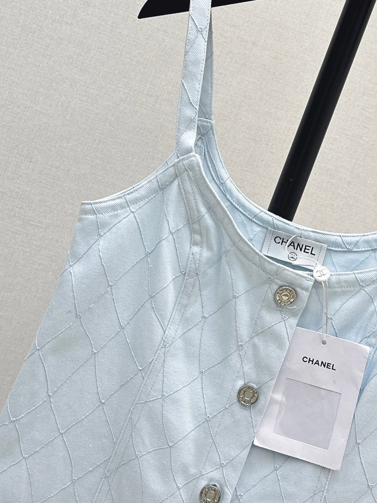 26SS NEW Coco Girl Beach Collection Heavy Embroidery Diamond Pattern Denim Suspender Dress🩵
