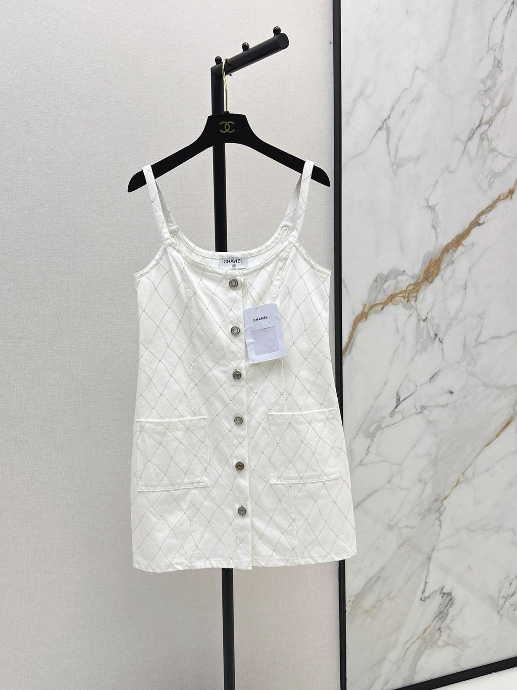 26SS NEW Coco Girl Beach Collection Heavy Embroidery Diamond Pattern Denim Suspender Dress🩵