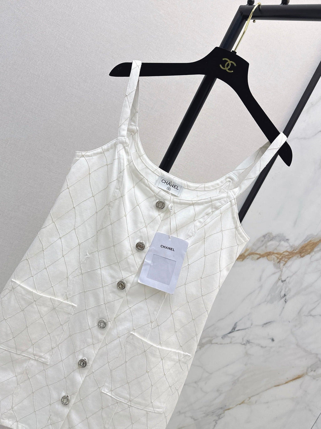 26SS NEW Coco Girl Beach Collection Heavy Embroidery Diamond Pattern Denim Suspender Dress🩵