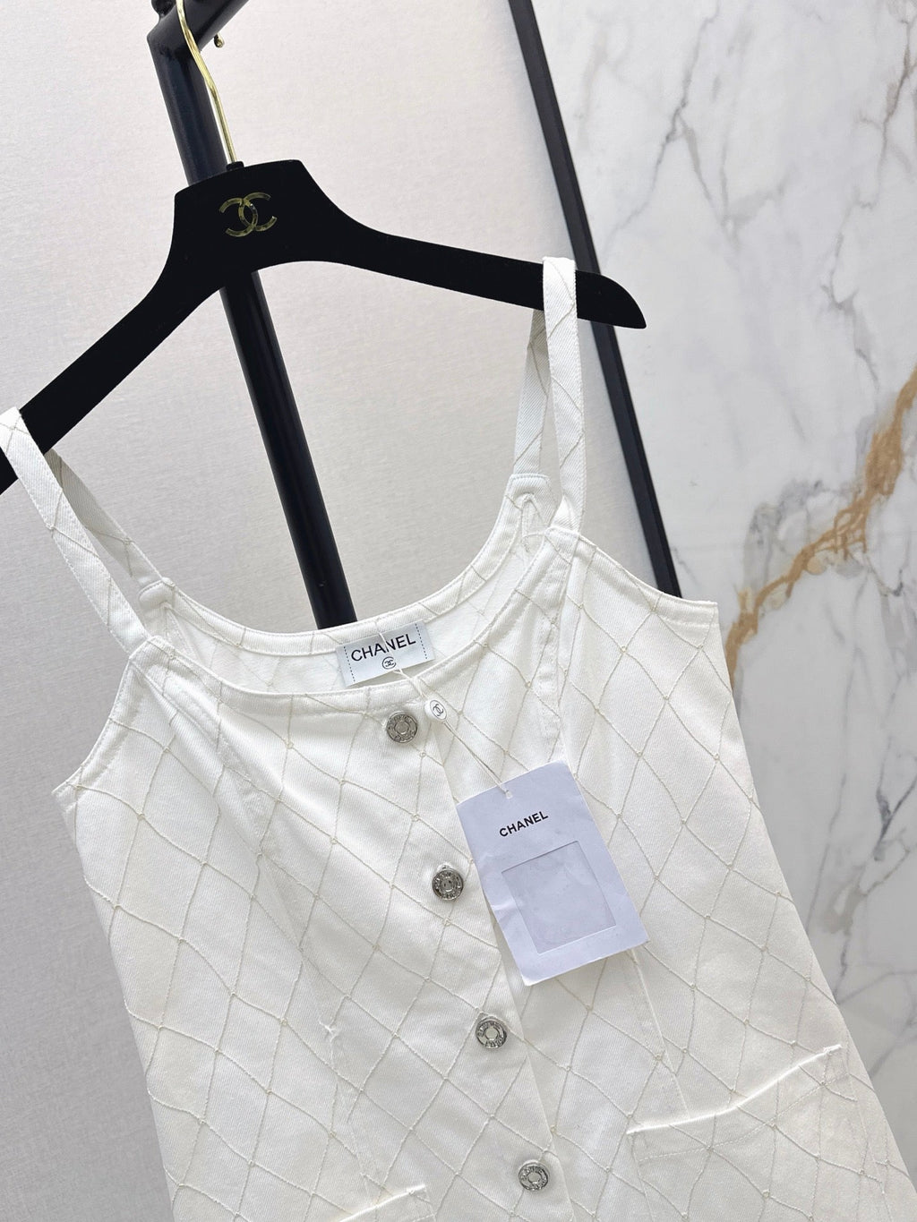 26SS NEW Coco Girl Beach Collection Heavy Embroidery Diamond Pattern Denim Suspender Dress🩵