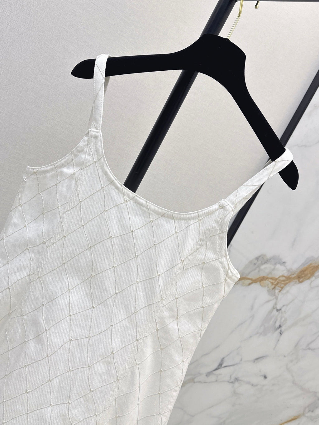26SS NEW Coco Girl Beach Collection Heavy Embroidery Diamond Pattern Denim Suspender Dress🩵