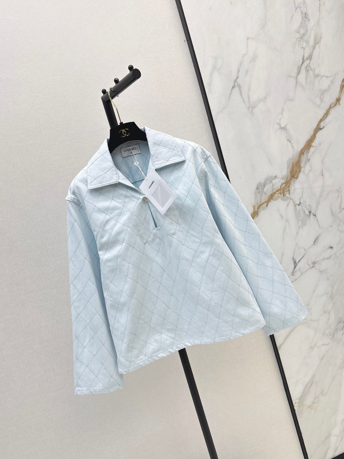 26SS NEW Coco Girl Beach Collection Heavy Embroidery Diamond Pattern Denim Top🩵