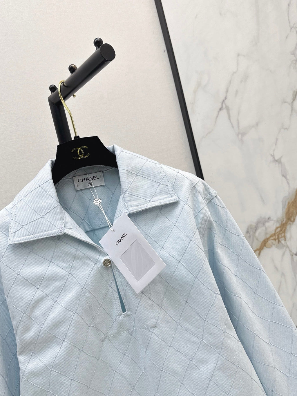 26SS NEW Coco Girl Beach Collection Heavy Embroidery Diamond Pattern Denim Top🩵
