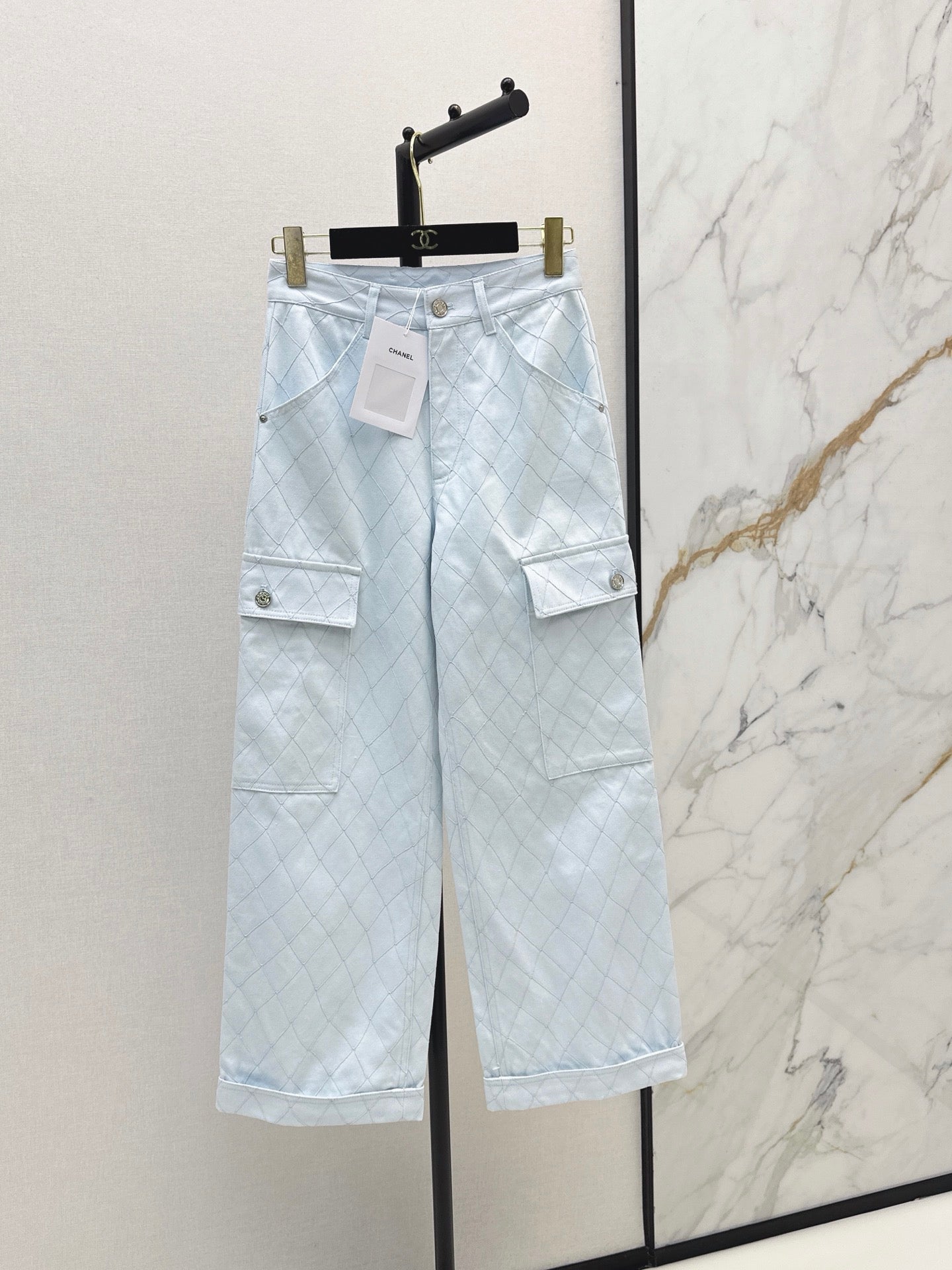 26SS NEW Coco Girl Beach Collection Heavy Embroidery Diamond Pattern Straight Leg Jeans🩵