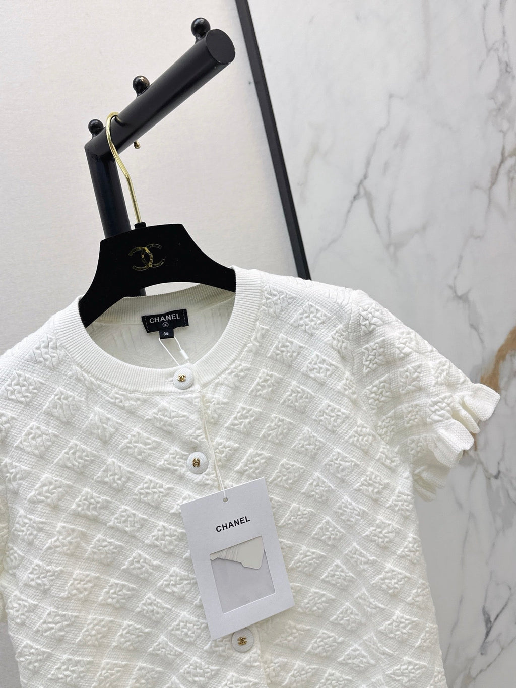 26SS NEW Diamond Pattern 3D Jacquard Short-Sleeve Knit Cardigan 🤍