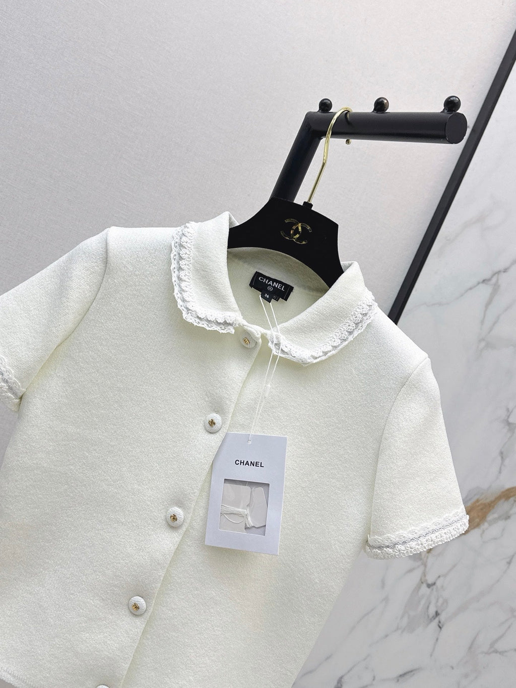 26SS NEW 3D Trim Peter Pan Collar Short-Sleeve Knit Cardigan 🤍