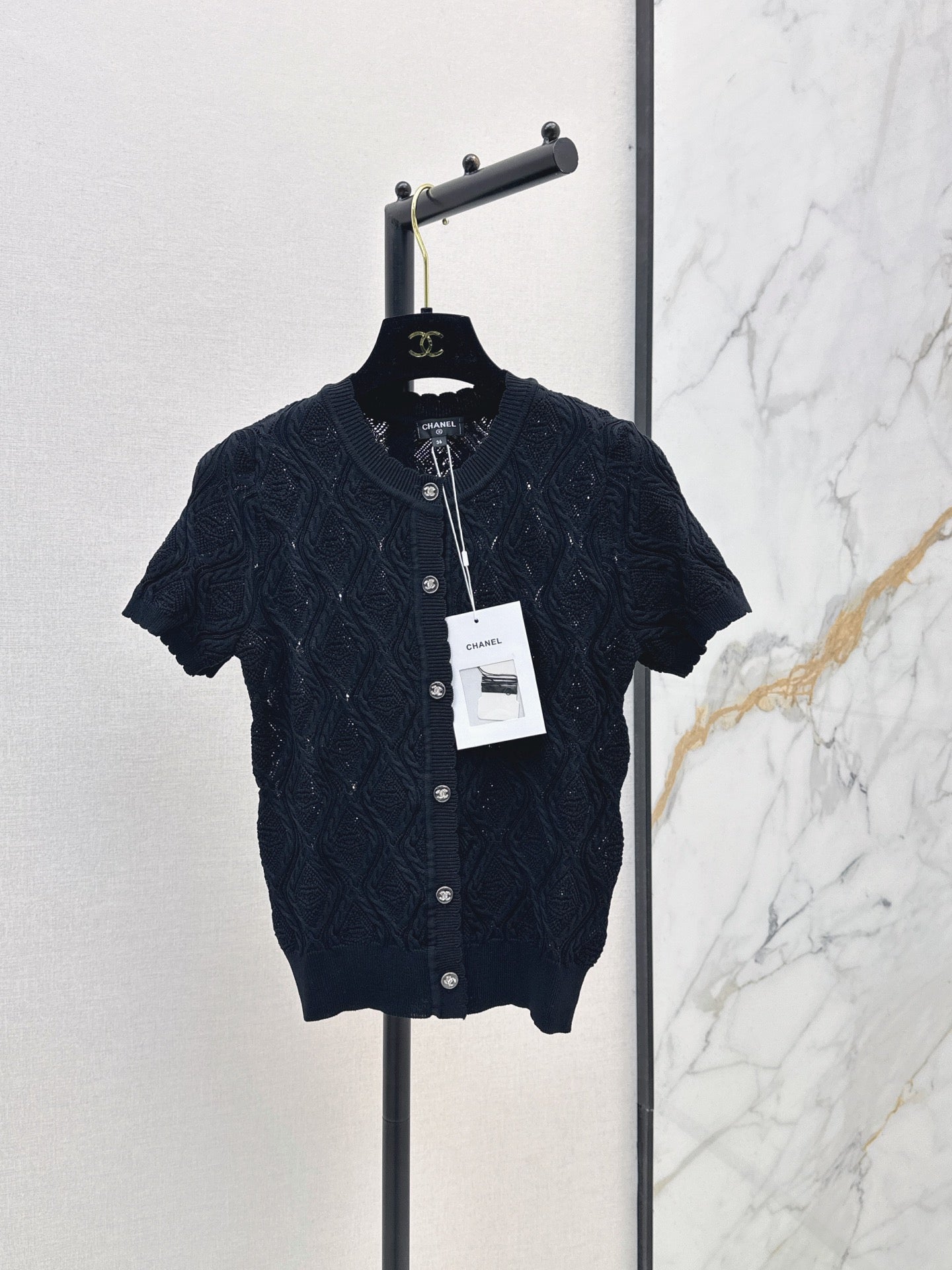 26SS NEW Crew Neck Knitted Openwork Short-Sleeve Cardigan 🖤