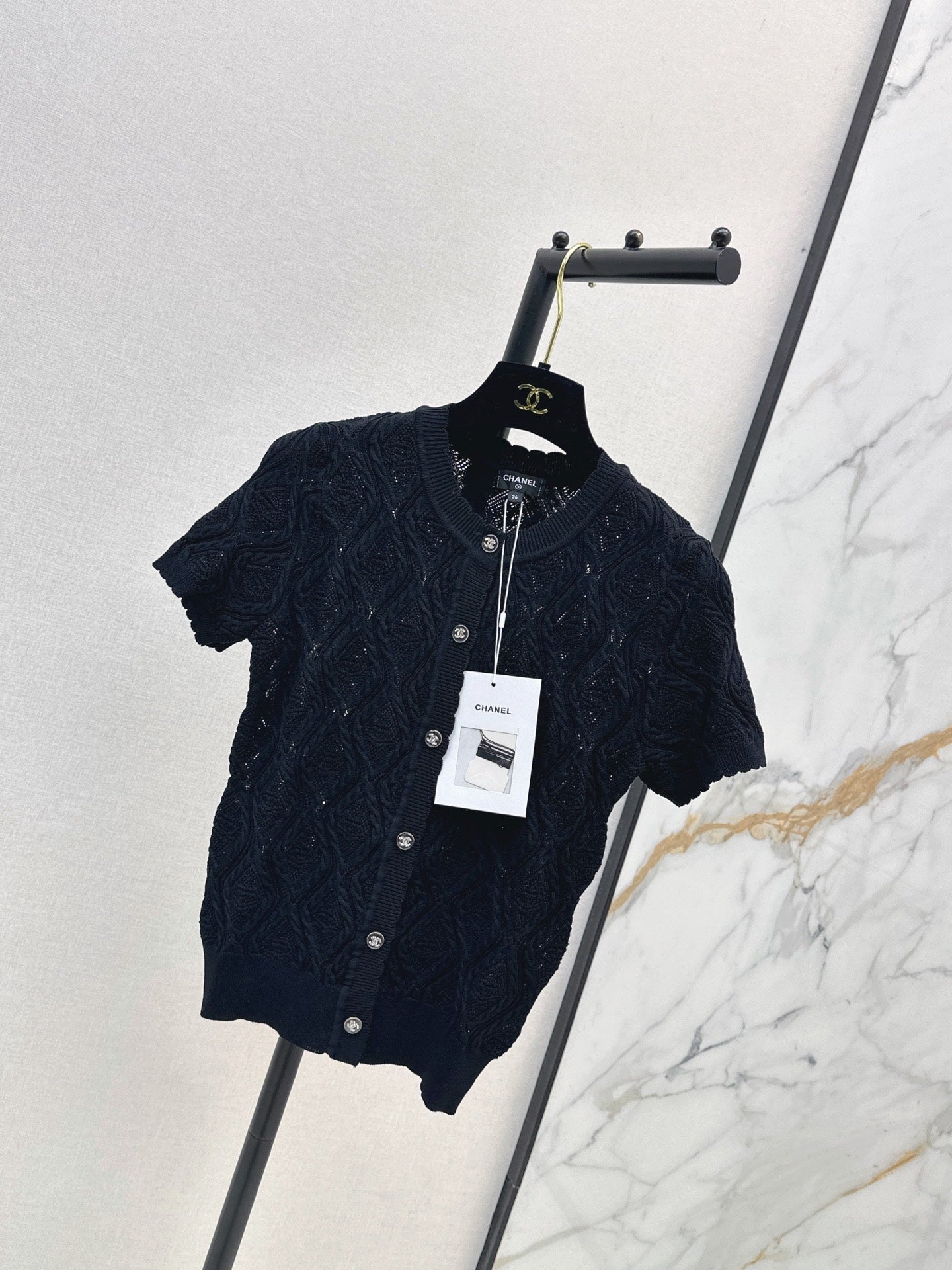 26SS NEW Crew Neck Knitted Openwork Short-Sleeve Cardigan 🖤