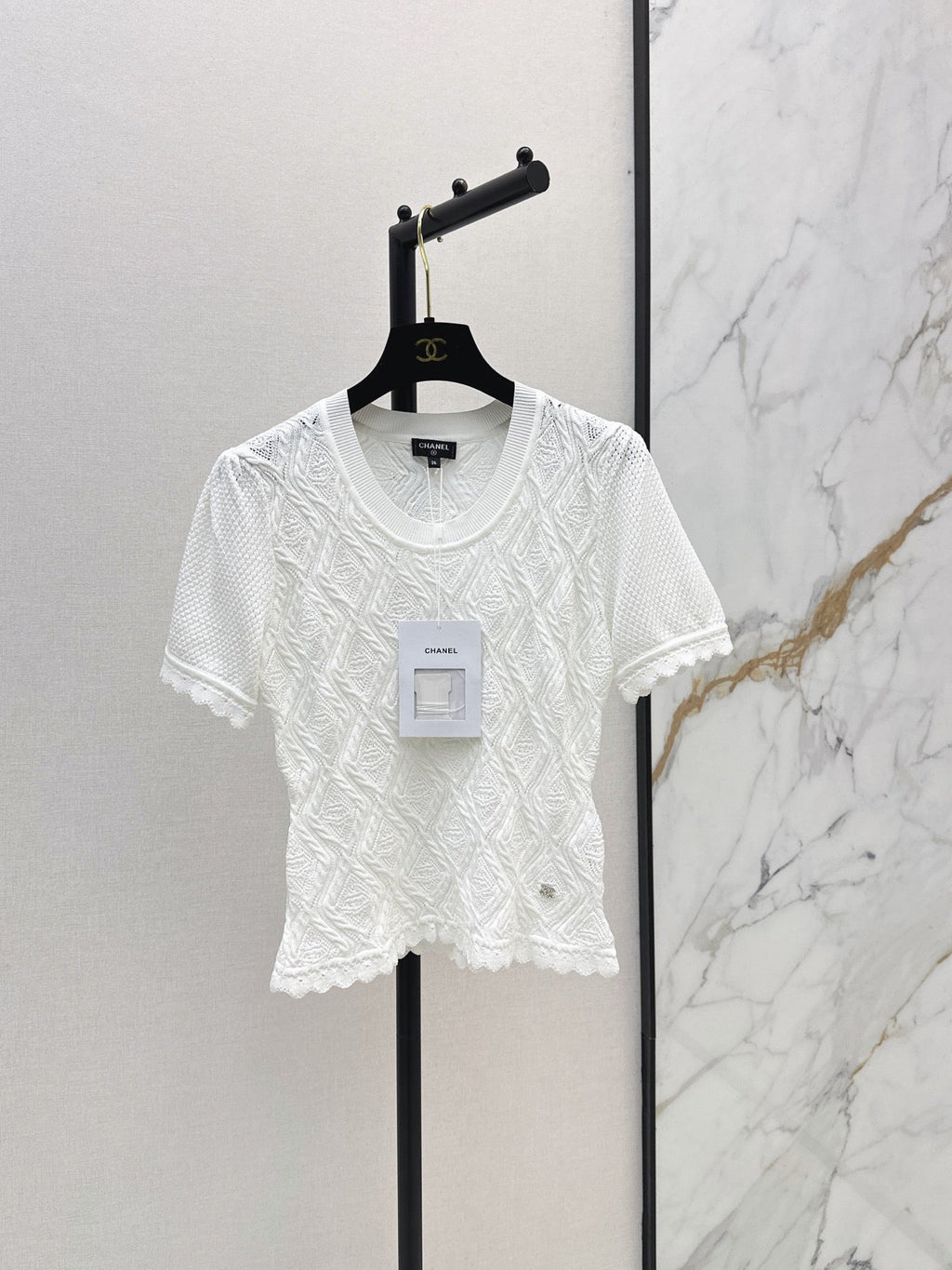 26SS NEW U-neck knitted openwork short-sleeved knit top 🖤