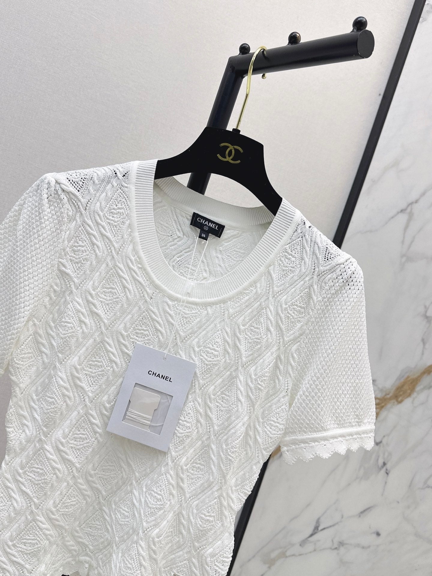 26SS NEW U-neck knitted openwork short-sleeved knit top 🖤