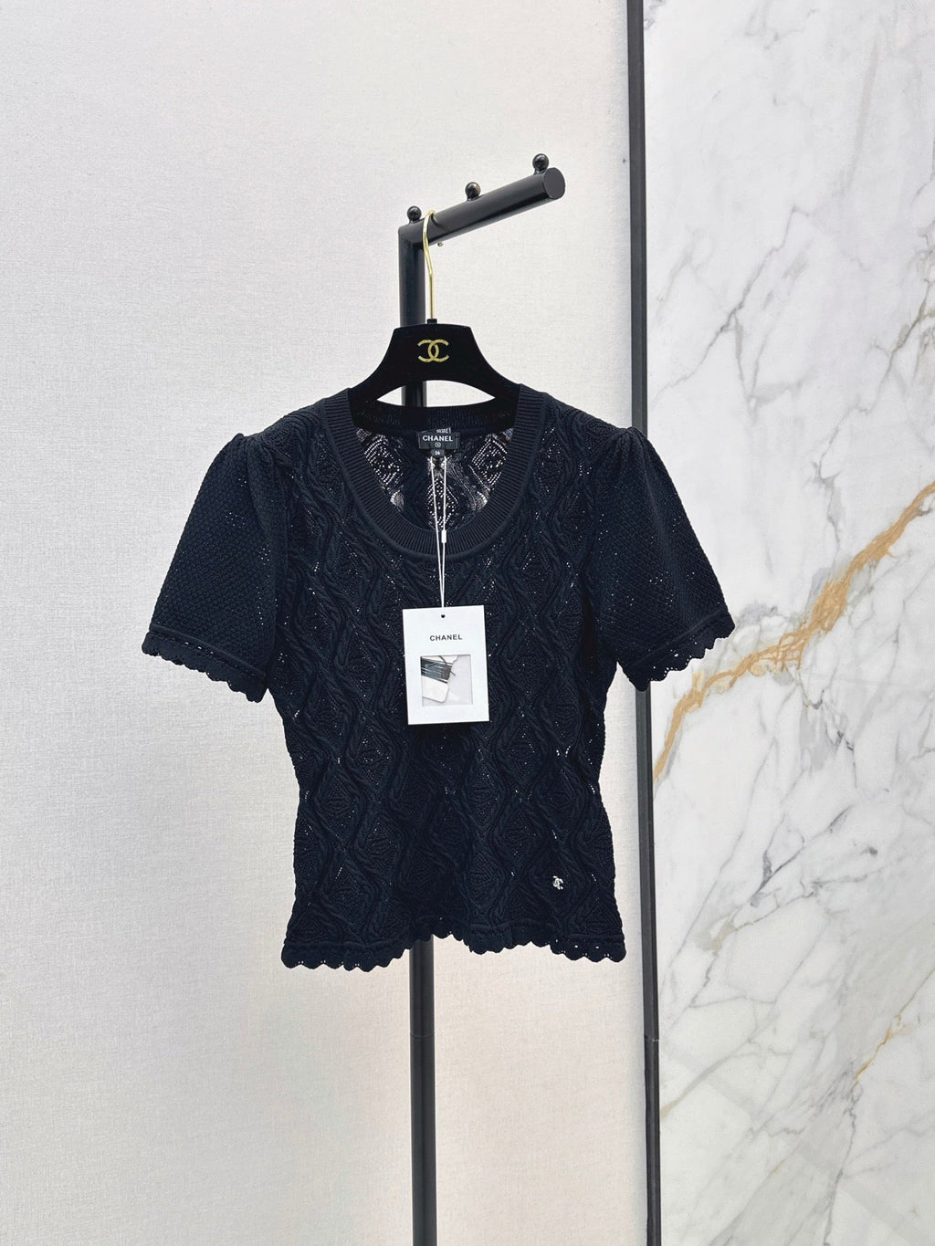 26SS NEW U-neck knitted openwork short-sleeved knit top 🖤