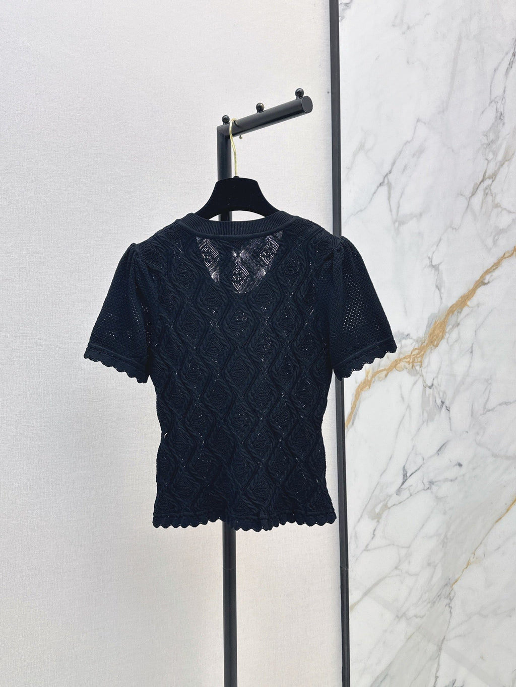 26SS NEW U-neck knitted openwork short-sleeved knit top 🖤