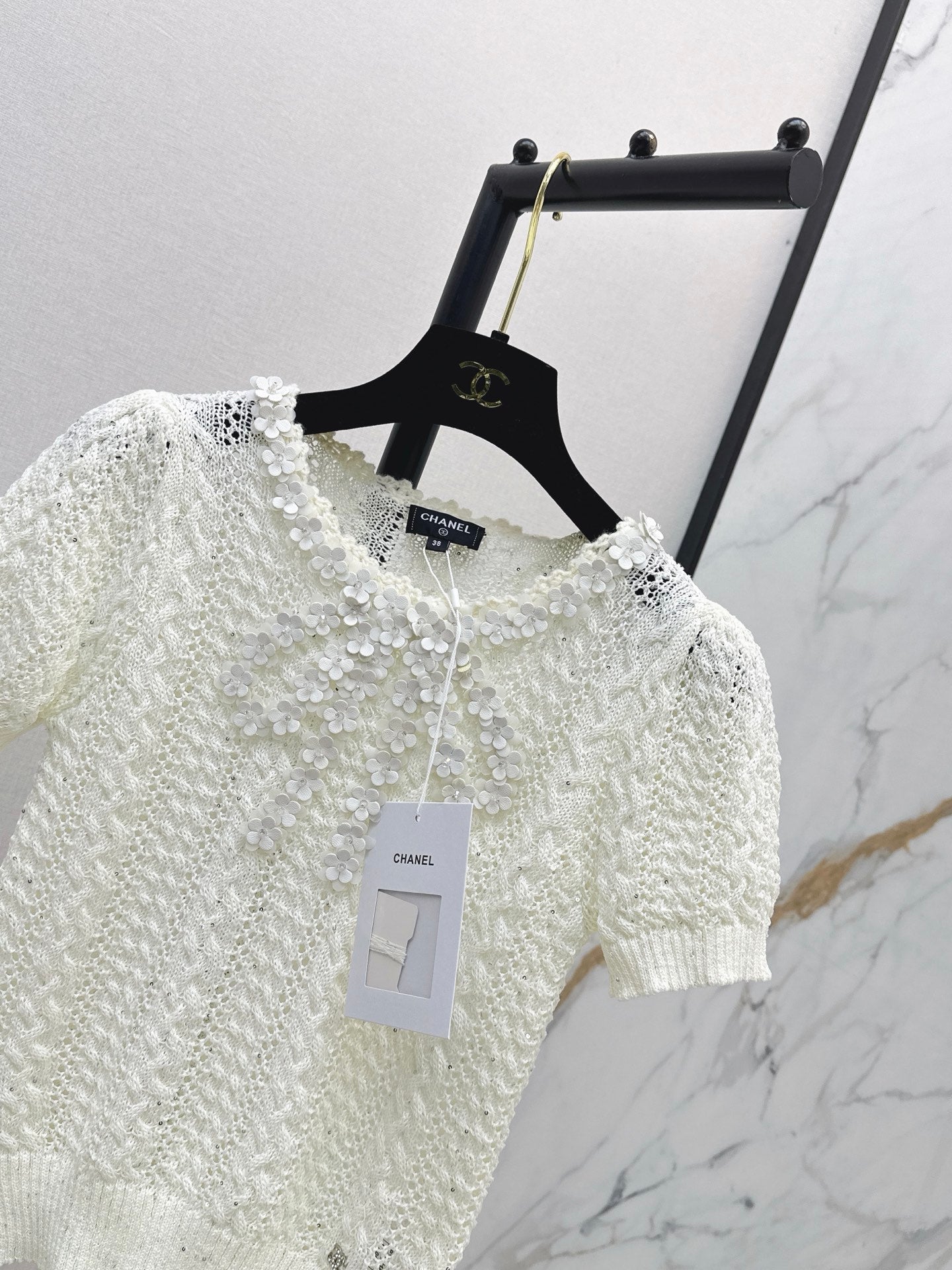 26SS NEW White Openwork Knit Short-Sleeve T-Shirt 🤍