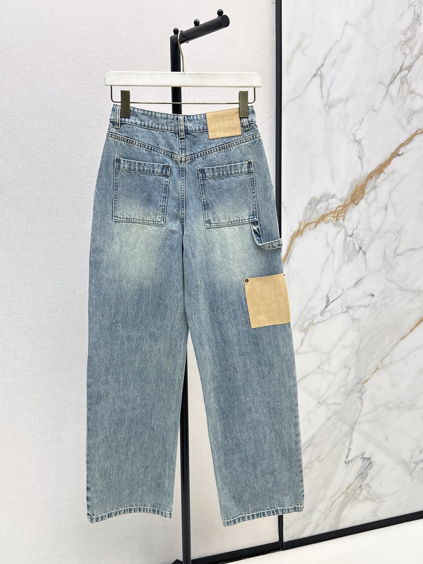 26SS NEW: Stylish Leather Patches and Workwear Pocket Jeans🩵