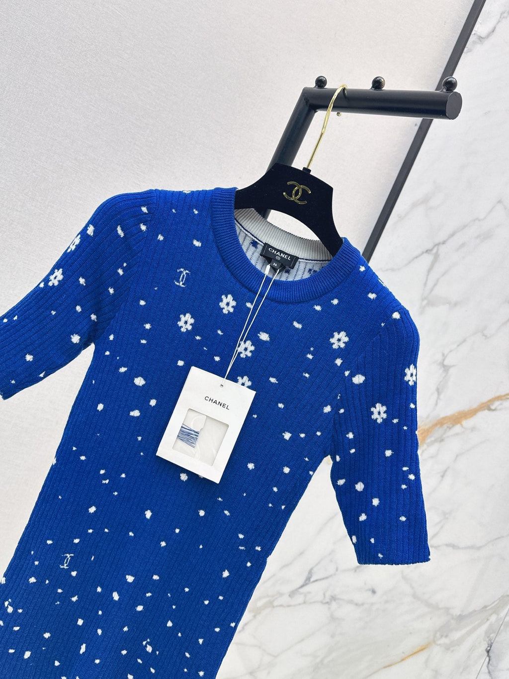 26SS NEW Coco Girls' Handmade Collection Imported Yarn Two-Tone Slim Fit Knit Three-Quarter Sleeve Top🩵