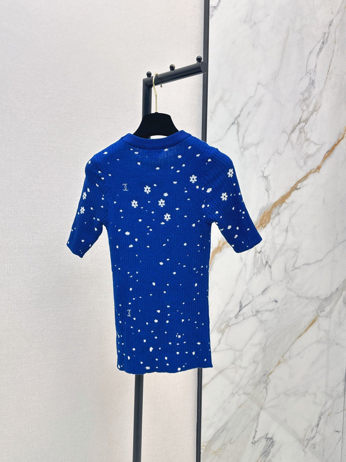 26SS NEW Coco Girls' Handmade Collection Imported Yarn Two-Tone Slim Fit Knit Three-Quarter Sleeve Top🩵