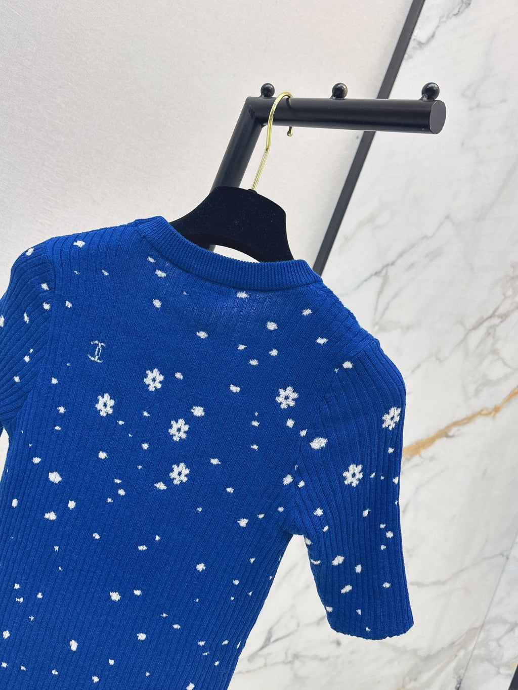 26SS NEW Coco Girls' Handmade Collection Imported Yarn Two-Tone Slim Fit Knit Three-Quarter Sleeve Top🩵