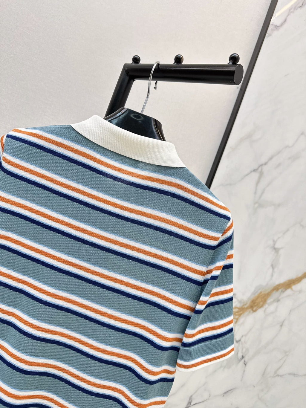 26SS NEW Striped Polo Collar Embroidered Short-Sleeve Knit Top🩵