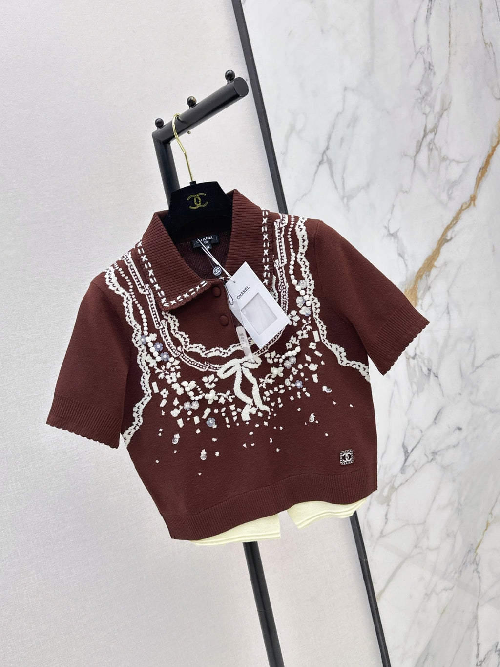 26SS NEW Retro Jacquard Knit Short-Sleeve Top 🖤