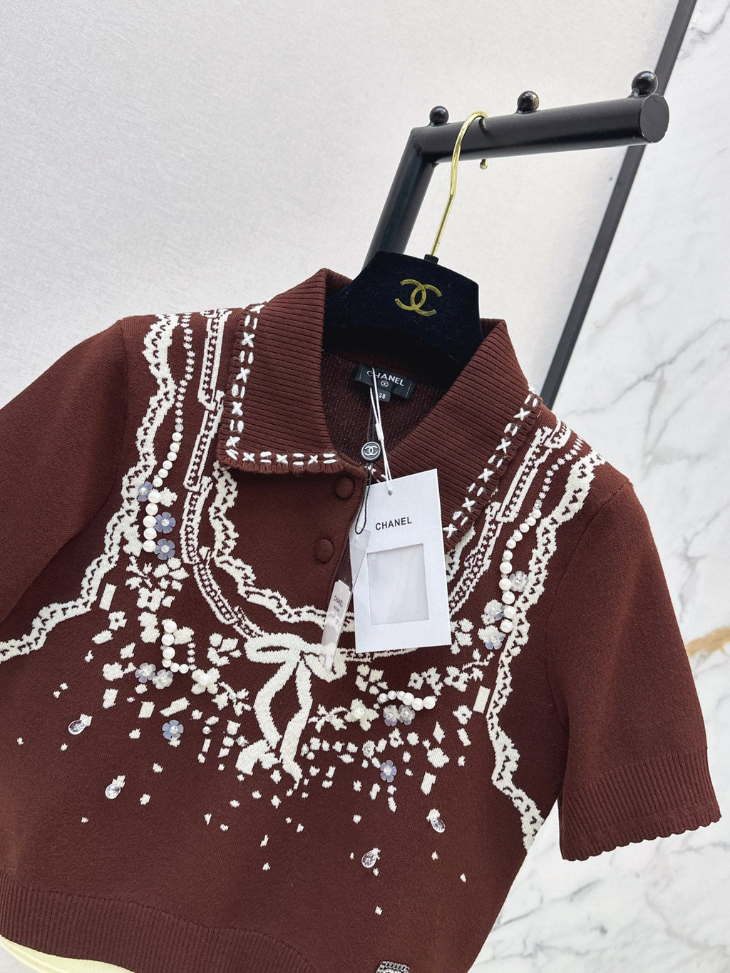26SS NEW Retro Jacquard Knit Short-Sleeve Top 🖤