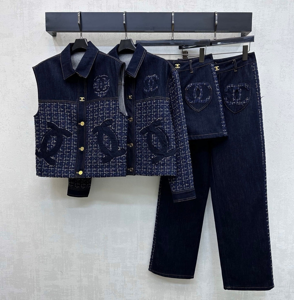 26SS NEW Tweed Patchwork Denim Vest