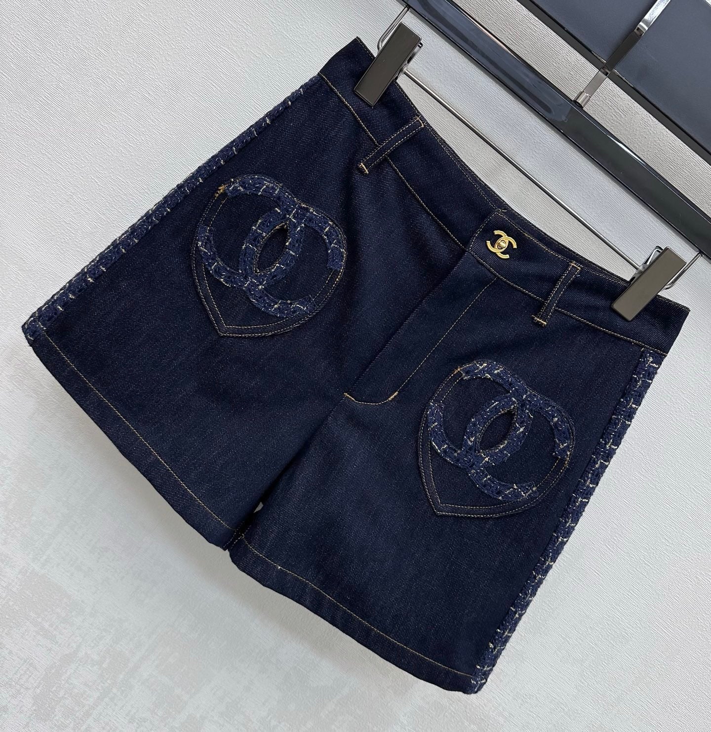 26SS NEW Tweed Patchwork Denim Shorts