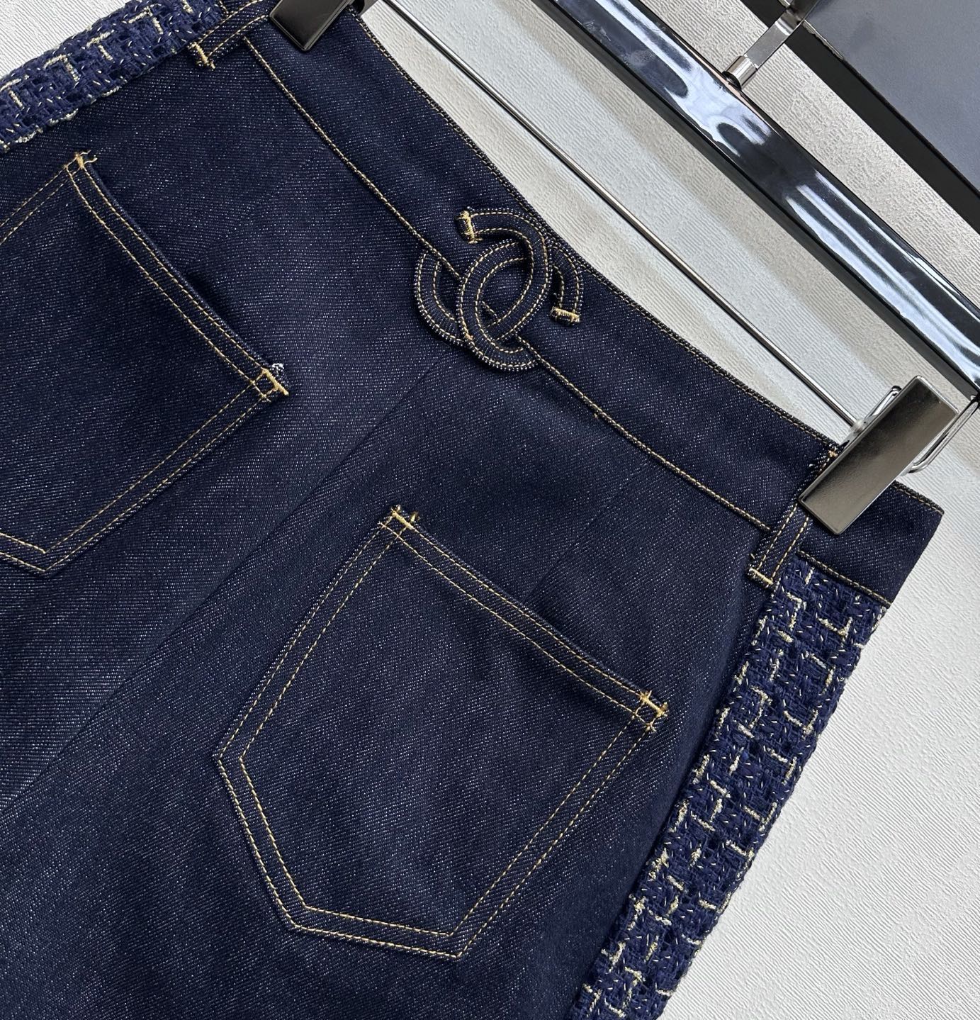 26SS NEW Tweed Patchwork Denim Shorts