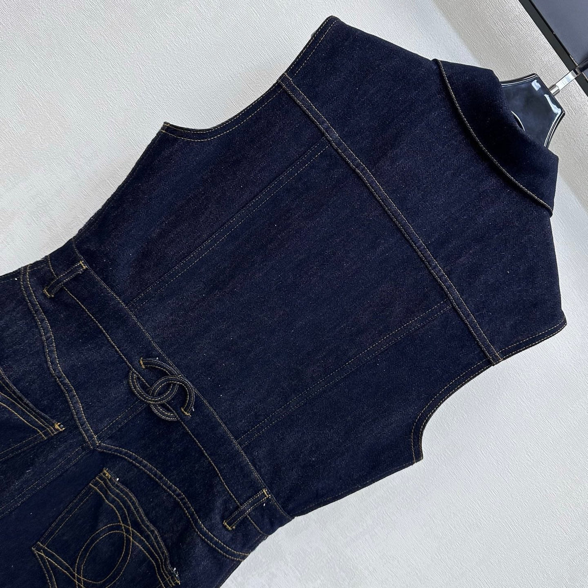 26SS NEW Tweed Patchwork Denim Vest Dress