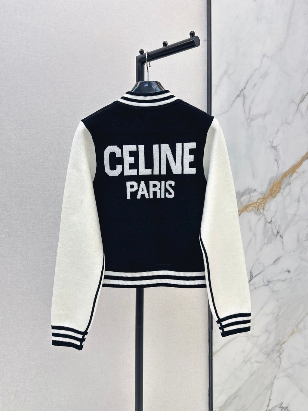 26FW New Black & White Color-Block Knit Varsity Jacket 🖤