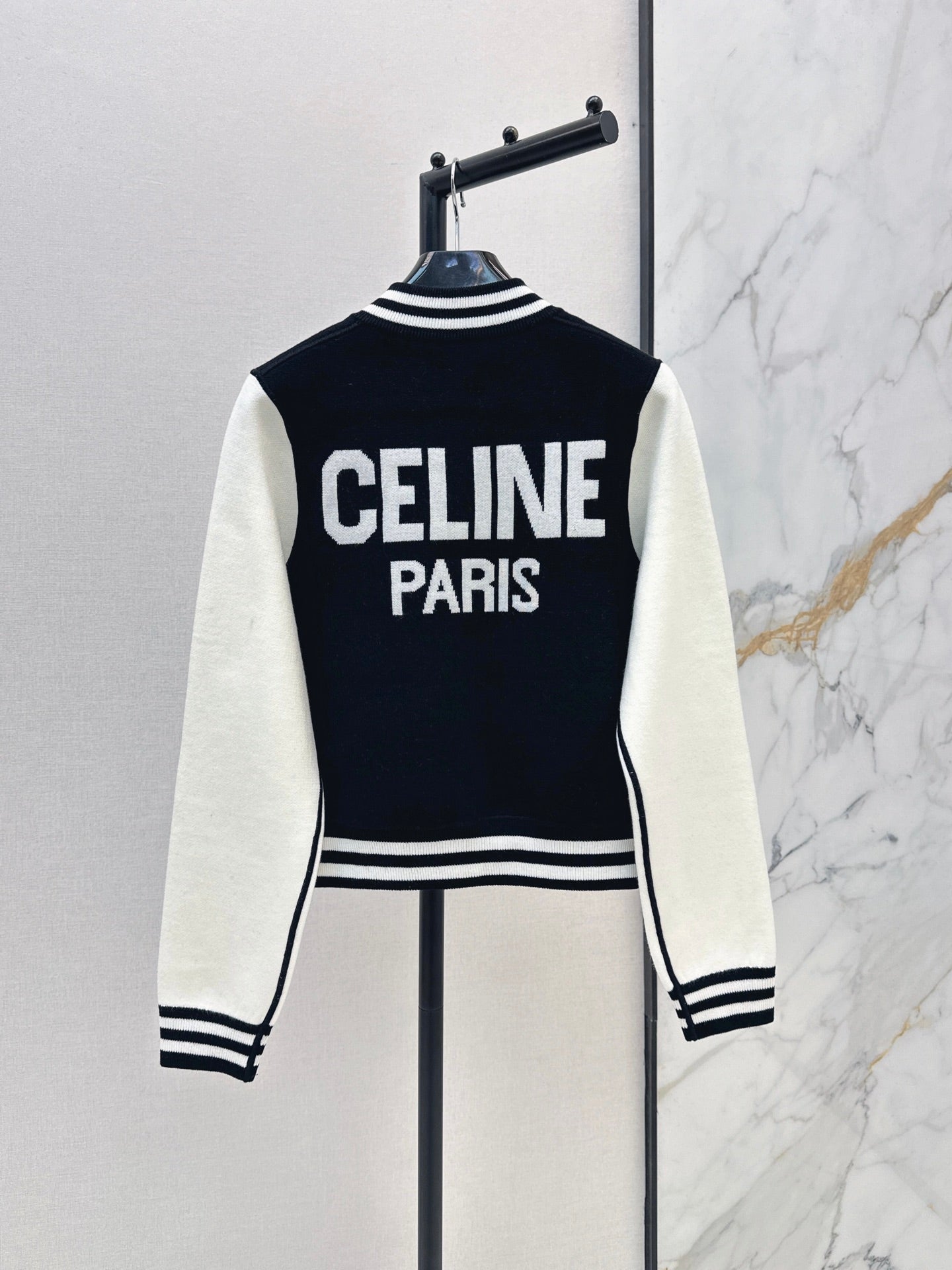 26FW New Black & White Color-Block Knit Varsity Jacket 🖤