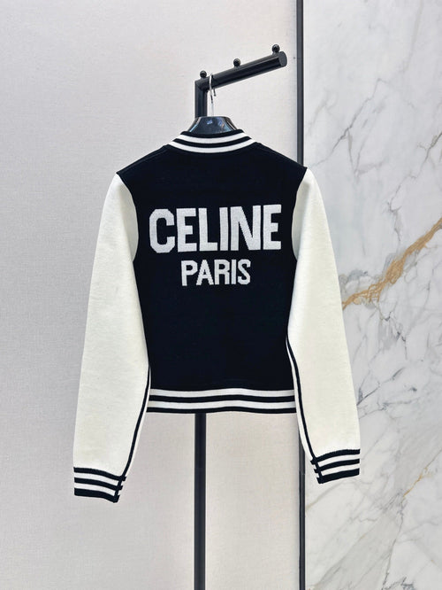 26FW New Black & White Color-Block Knit Varsity Jacket 🖤