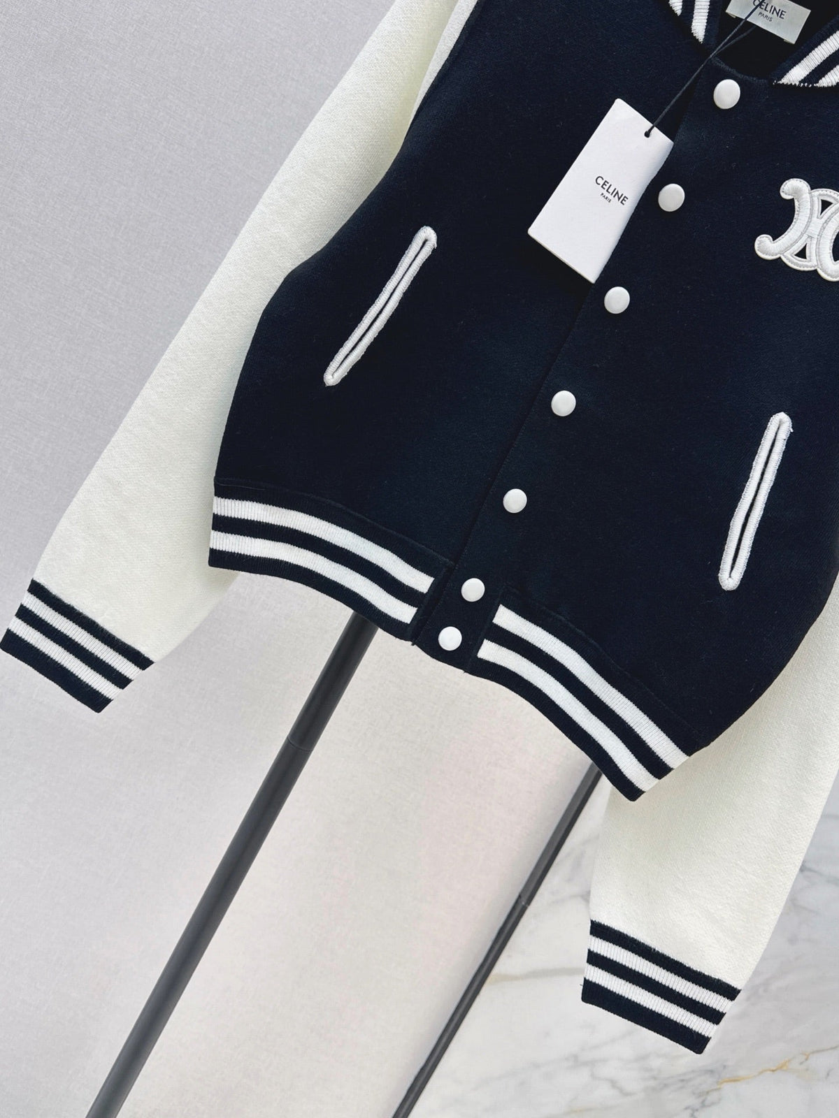 26FW New Black & White Color-Block Knit Varsity Jacket 🖤