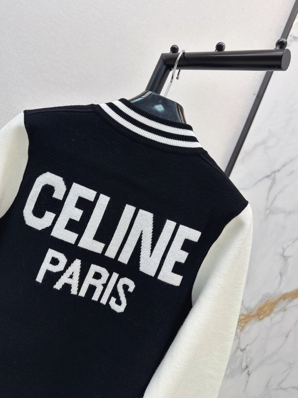 26FW New Black & White Color-Block Knit Varsity Jacket 🖤