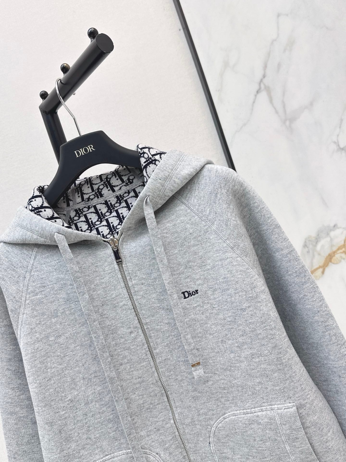 26FW New Unisex Reversible Premium Monogram Logo Zip-Up Cashmere Jacket 🩶