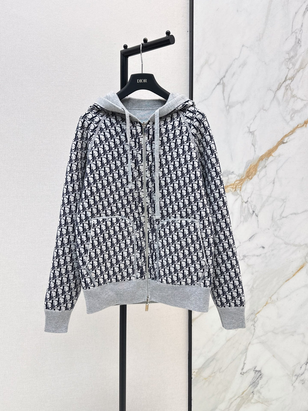 26FW New Unisex Reversible Premium Monogram Logo Zip-Up Cashmere Jacket 🩶