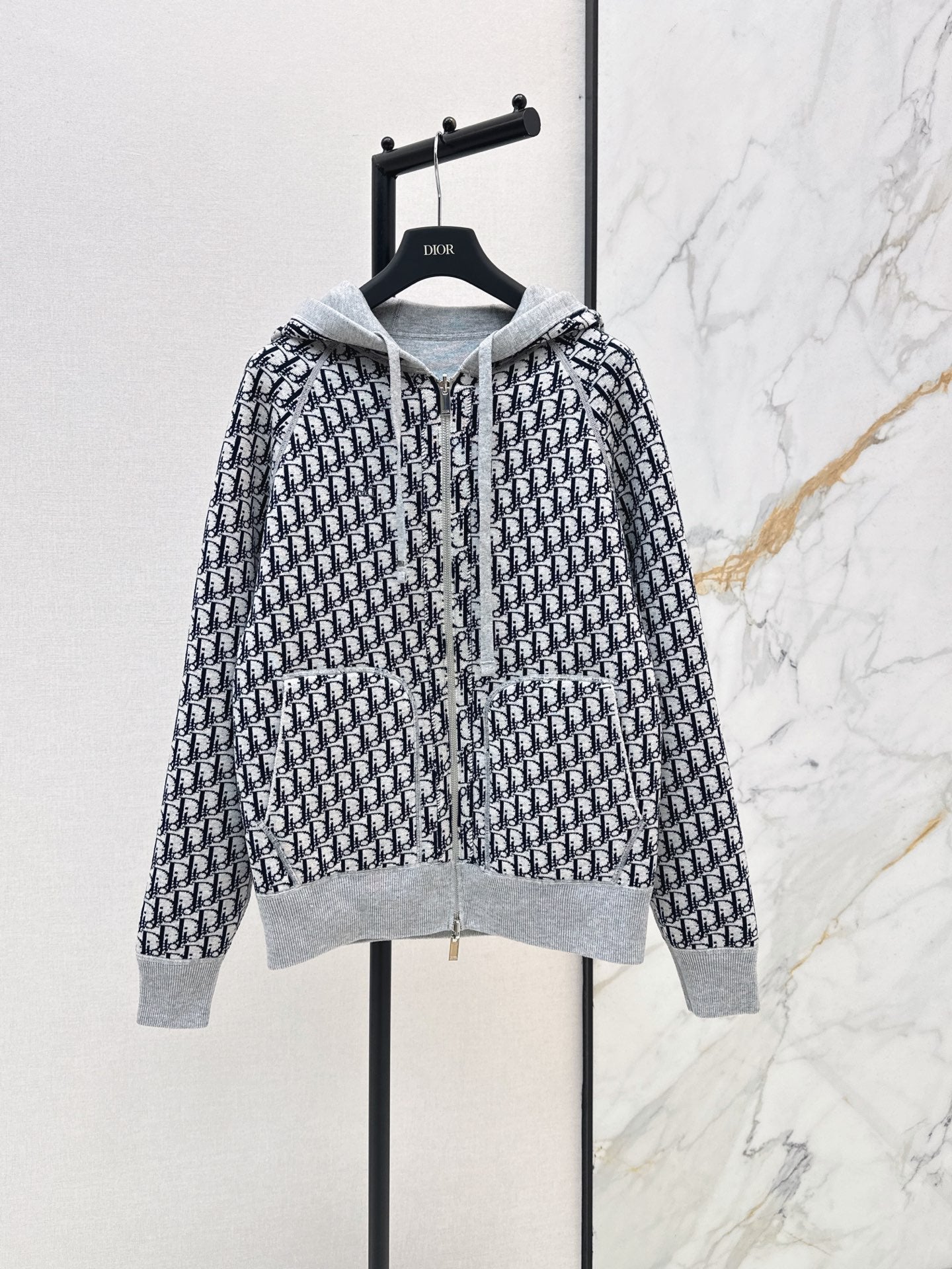 26FW New Unisex Reversible Premium Monogram Logo Zip-Up Cashmere Jacket 🩶