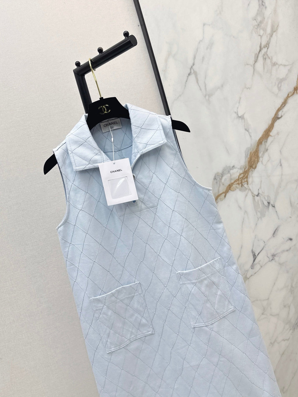 26FW New Quilted-Stitch Denim Shirt Dress with Collar 🩵
