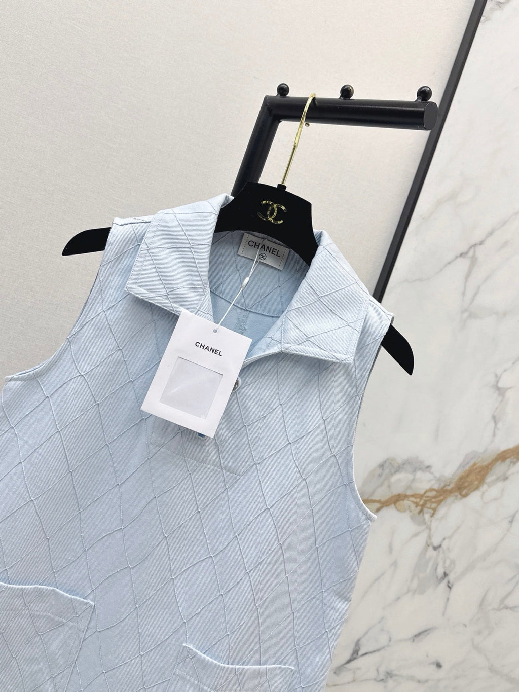 26FW New Quilted-Stitch Denim Shirt Dress with Collar 🩵